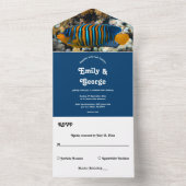 ネイビーブルーアンダーウォーターサマービーチコースト結婚ーズ オールインワン招待状 (内側)