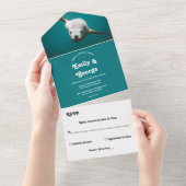 ネイビーブルーアンダーウォーターシーライオンアクアコースト結婚ーズ オールインワン招待状 (貼ってはがせる)