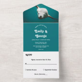 ネイビーブルーアンダーウォーターシーライオンアクアコースト結婚ーズ オールインワン招待状 (内側)