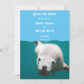 ネイビーブルーアンダーウォーターシーライオンアクアコースト結婚ーズ セーブザデート (正面)