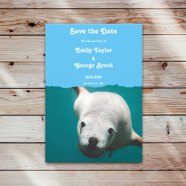 ネイビーブルーアンダーウォーターシーライオンアクアコースト結婚ーズ セーブザデート