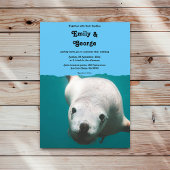 ネイビーブルーアンダーウォーターシーライオンティール（緑がかった色）コースト結婚ーズ 招待状