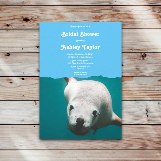 ネイビーブルーアンダーウォーターシーライオン海ブライダルシャワー 招待状