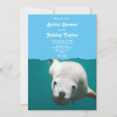 ネイビーブルーアンダーウォーターシーライオン海ブライダルシャワー 招待状 (正面)