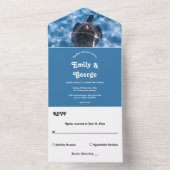 ネイビーブルーアンダーウォーター水中競技カメビーチ結婚式 オールインワン招待状 (内側)