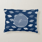 ネイビーブルーアンティーク葉パターンモノグラム アクセントクッション (裏面)