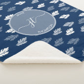 ネイビーブルーアンティーク葉パターンモノグラム シェルパブランケット (3/4)