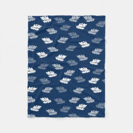 ネイビーブルーアンティーク葉パターン フリースブランケット