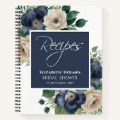 ネイビーブルーアンドクリームフローラブライダルシャワーレシピ ノートブック (正面)