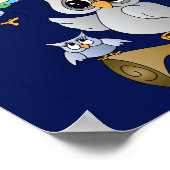 ネイビーブルーアンドグレーベビーフクロウ子供部屋デザイン ポスター (角)