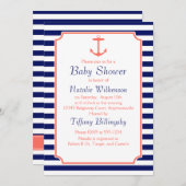 ネイビーブルーアンドコーラルいかりシルエット 招待状 (正面/裏面)