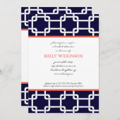 ネイビーブルーアンドコーラル名門私立校風の招待状 招待状 (正面/裏面)