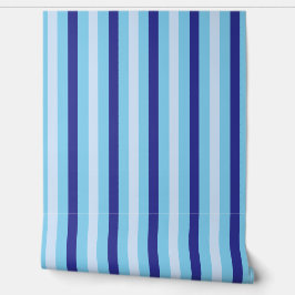 ネイビーブルーアンドターコイズストライプバスルーム 壁紙