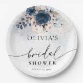 ネイビーブルーアンドダスティーバラブライダルシャワー ペーパープレート (正面)