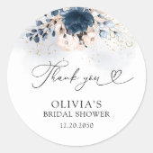 ネイビーブルーアンドダスティーバラブライダルシャワー ラウンドシール (正面)