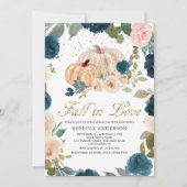 ネイビーブルーアンドピーチフローラパンプキンブライダルシャワー 招待状 (正面)