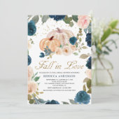 ネイビーブルーアンドピーチフローラパンプキンブライダルシャワー 招待状 (スタンド正面)