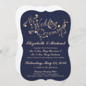 ネイビーブルーアンドピーチ結婚式招待状 招待状 (正面/裏面)