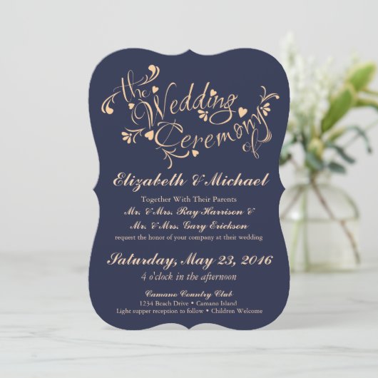 ネイビーブルーアンドピーチ結婚式招待状 招待状 (スタンド正面)