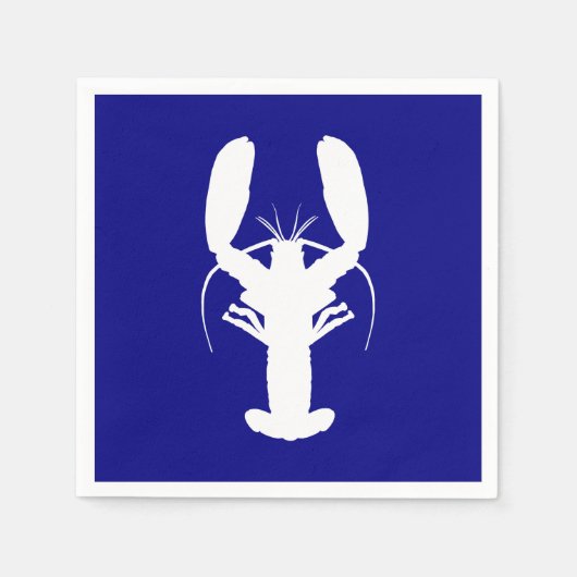 ネイビーブルーアンドホワイトコーストロブスター スタンダードカクテルナプキン (正面)