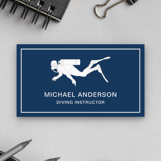 ネイビーブルーアンドホワイトスキューバダイビングインストラクター 名刺