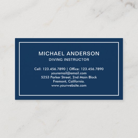 ネイビーブルーアンドホワイトスキューバダイビングインストラクター 名刺 (裏面)