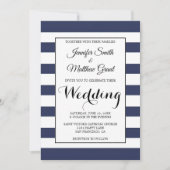 ネイビーブルーアンドホワイトストライプ結婚式招待状 招待状 (正面)