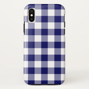 ネイビーブルーアンドホワイトバッファロープレイドiPhone Xケース iPhone X ケース