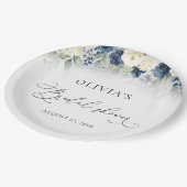 ネイビーブルーアンドホワイトローズブライダルシャワー ペーパープレート (アングル)