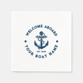 ネイビーブルーアンドホワイトヴィンテージ航海のボートいかり スタンダードカクテルナプキン (正面)