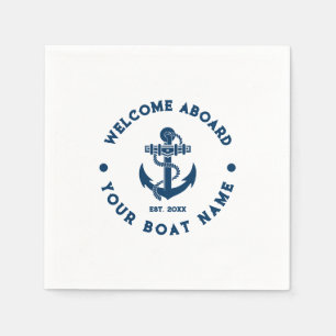 ネイビーブルーアンドホワイトヴィンテージ航海のボートいかり スタンダードカクテルナプキン