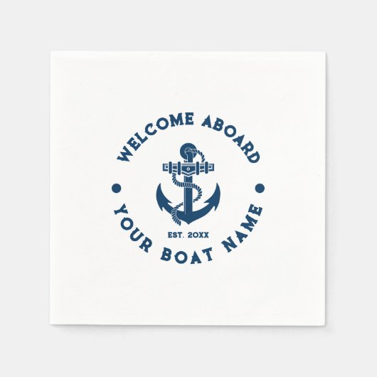 ネイビーブルーアンドホワイトヴィンテージ航海のボートいかり スタンダードカクテルナプキン (正面)