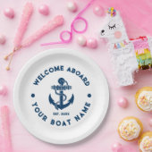 ネイビーブルーアンドホワイトヴィンテージ航海のボートいかり ペーパープレート (パーティー)