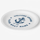 ネイビーブルーアンドホワイトヴィンテージ航海のボートいかり ペーパープレート (アングル)