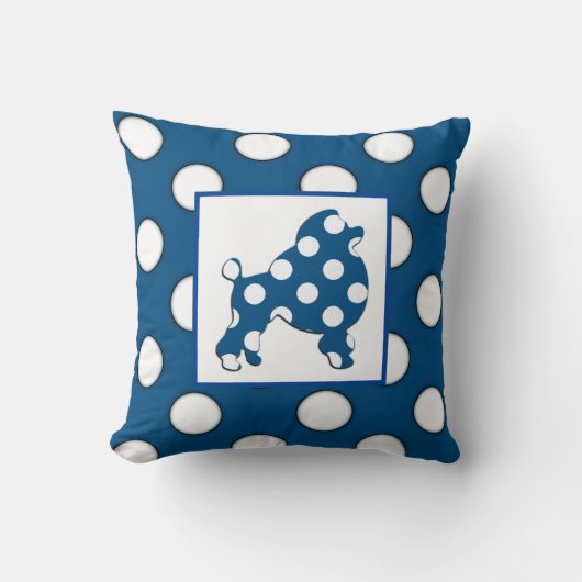 ネイビーブルーアンドホワイト水玉模様 クッション (正面)