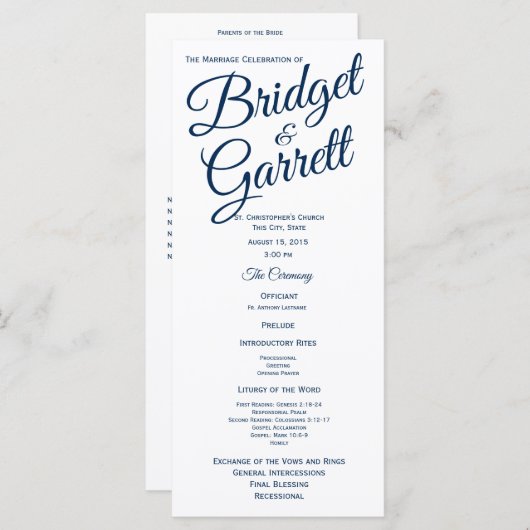 ネイビーブルーアンドホワイト結婚式 プログラム (正面/裏面)