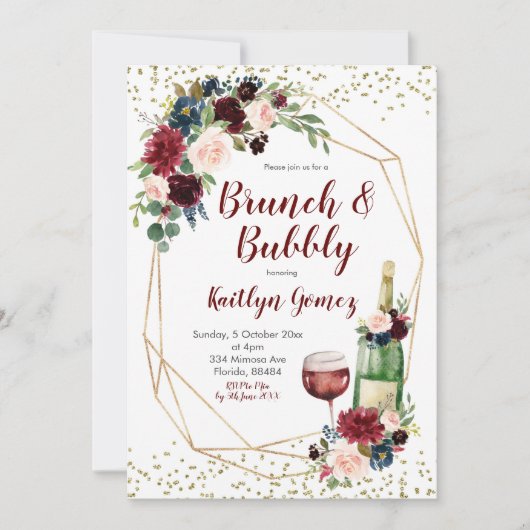 ネイビーブルーアンドマルサラワインブライダルシャワー 招待状 (正面)