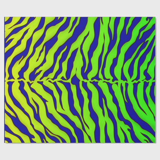 ネイビーブルーアンドライムタイガーストライプアニマルプリント ラッピングペーパー (フラット)