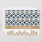 ネイビーブルーアンド金ゴールドモロッコカップルズウェディングシャワー 招待状 (裏面)