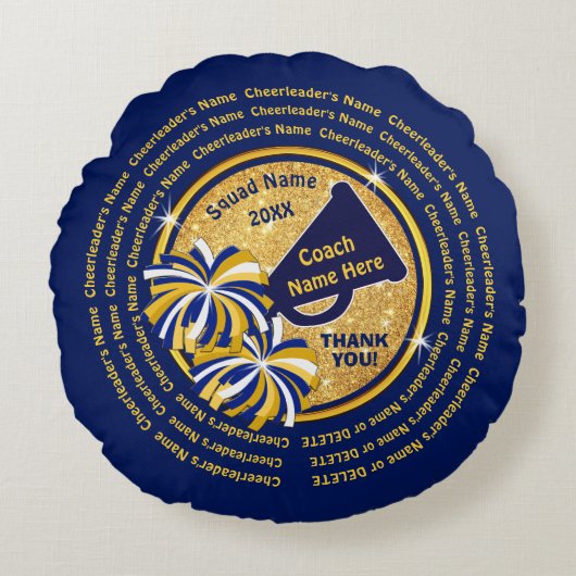 ネイビーブルーアンド金ゴールド、応援コーチギフトアイディア、応援 ラウンドクッション (正面)