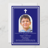 ネイビーブルーアーチフォトボーイファースト聖餐式 招待状 (正面)