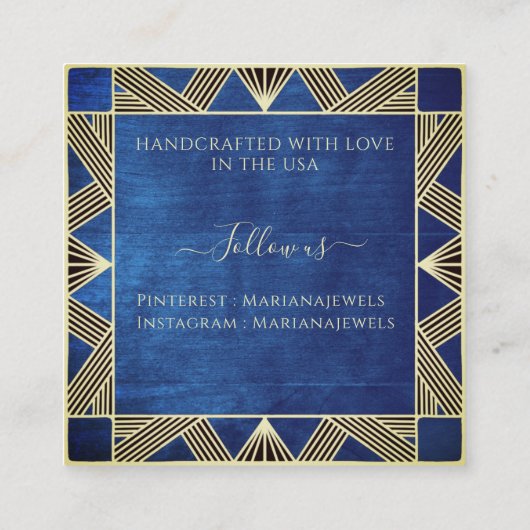 ネイビーブルーアールデコ大型イヤリングディスプレイカード スクエア名刺 (裏面)