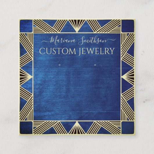 ネイビーブルーアールデコ大型イヤリングディスプレイカード スクエア名刺 (正面)
