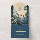 ネイビーブルーアールヌーボー結婚ズ オールインワン招待状 (内側)