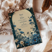 ネイビーブルーアールヌーボー結婚ズ セーブザデート