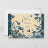 ネイビーブルーアールヌーボー結婚ズ 出欠カード (正面)