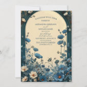 ネイビーブルーアールヌーボー結婚ズ 招待状 (正面)