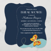 ネイビーブルーイエローの蝶のシャワー招待状 招待状 (正面/裏面)