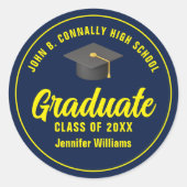 ネイビーブルーイエローカスタム卒業パーティー ラウンドシール (正面)