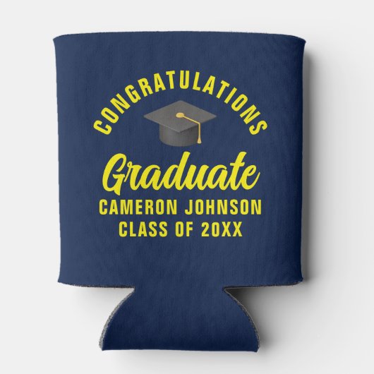 ネイビーブルーイエローカスタム卒業パーティー 缶クーラー (裏面)